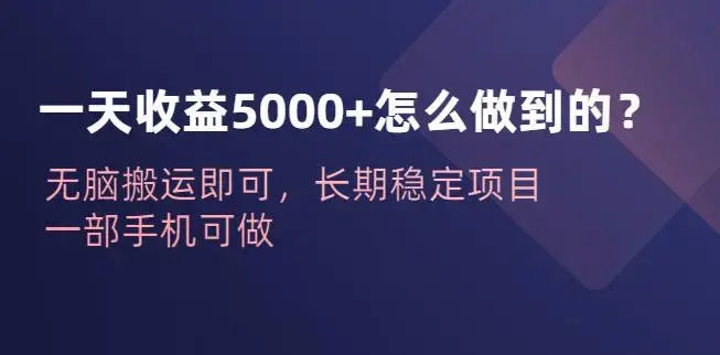 一天收益5000+怎么做到的？无脑搬运即可，长期稳定项目，一部手机可做【揭秘】-图片1
