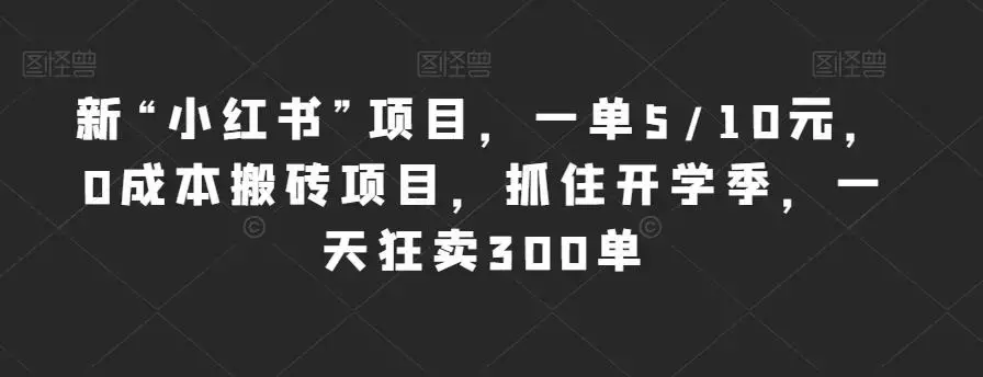 新“小红书”项目，一单5/10元，0成本搬砖项目，抓住开学季，一天狂卖300单