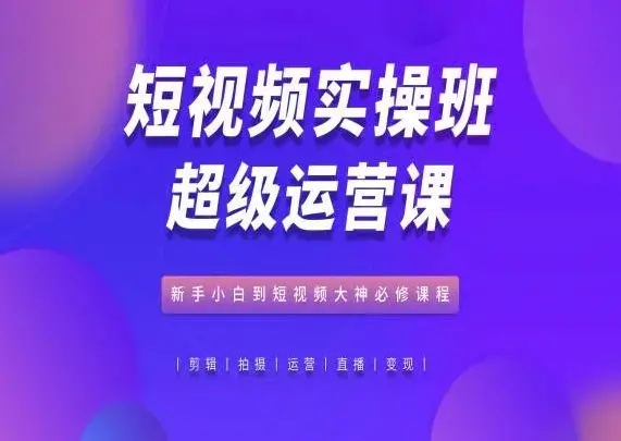 短视频实操班超级运营课,新手小白到短视频大神必修,抖音电商教程