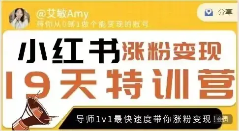 艾敏19天小红书涨粉变现特训营-第7期，快速学会小红书涨粉，月入十万轻松变现!