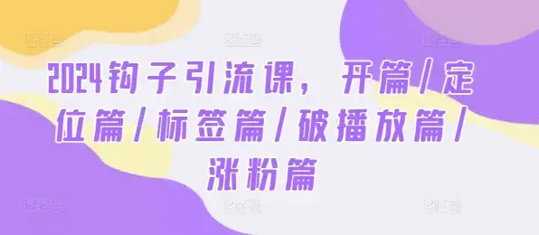 2024钩子引流课，开篇/定位篇/标签篇/破播放篇/涨粉篇