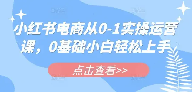 小红书电商从0-1实操运营课，0基础小白轻松上手
