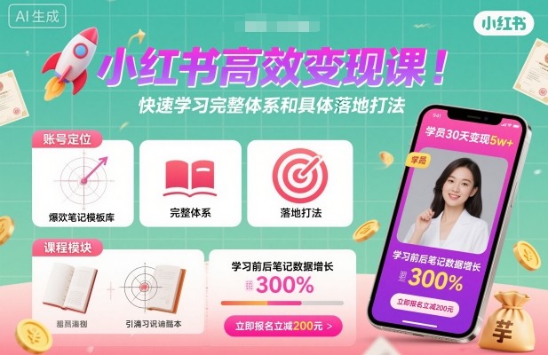 小红书高效变现课，普通人也能引爆小红书快速学习小红书完整体系和具体落地打法