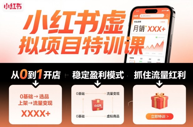 陆明明·小红书虚拟项目特训课，帮你从0到1打造稳定盈利的店铺，抓住流量红利（更新9月）