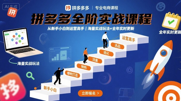 大炮拼多多全阶实战课程，从新手小白到运营高手，海量实战玩法+全年实时更新【2025年9月更新】