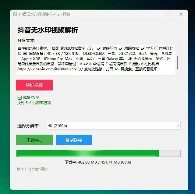 抖音解析下载工具v1.4软件版+网页版一键去水印保存-图片2